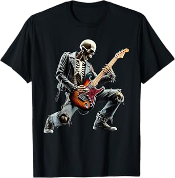 Skeleton Playing Guitar Rock Star Ghost Solo Guitar T-Shirt