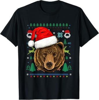 Bear Ugly Christmas Santa Hat Xmas T-Shirt