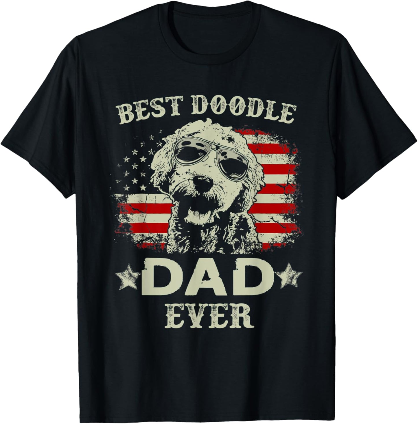 Mens Vintage Father's Day American Flag Best Doodle Dad Ever T-Shirt