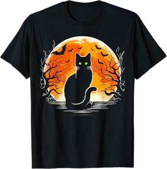 Cat Costume Retro Moon Cat Halloween T-Shirt for Men Women Kids