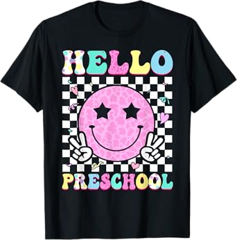 Hello Preschool Groovy Back to School Pre-K Team Girls Kids T-Shirt