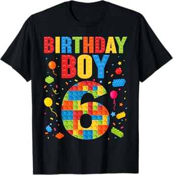 Birthday Boy 6 Year Old Building Blocks 6th Birthday Kids T-Shirt
