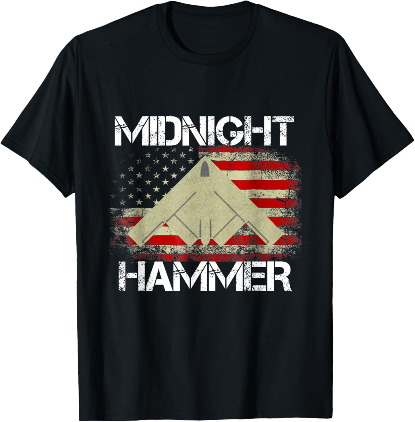 Retro Midnight Hammer B-2 Stealth Jet Operation USA Flag Tee T-Shirt
