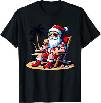 Tropical Summer Funny Hawaiian Santa Claus Christmas In July T-Shirt