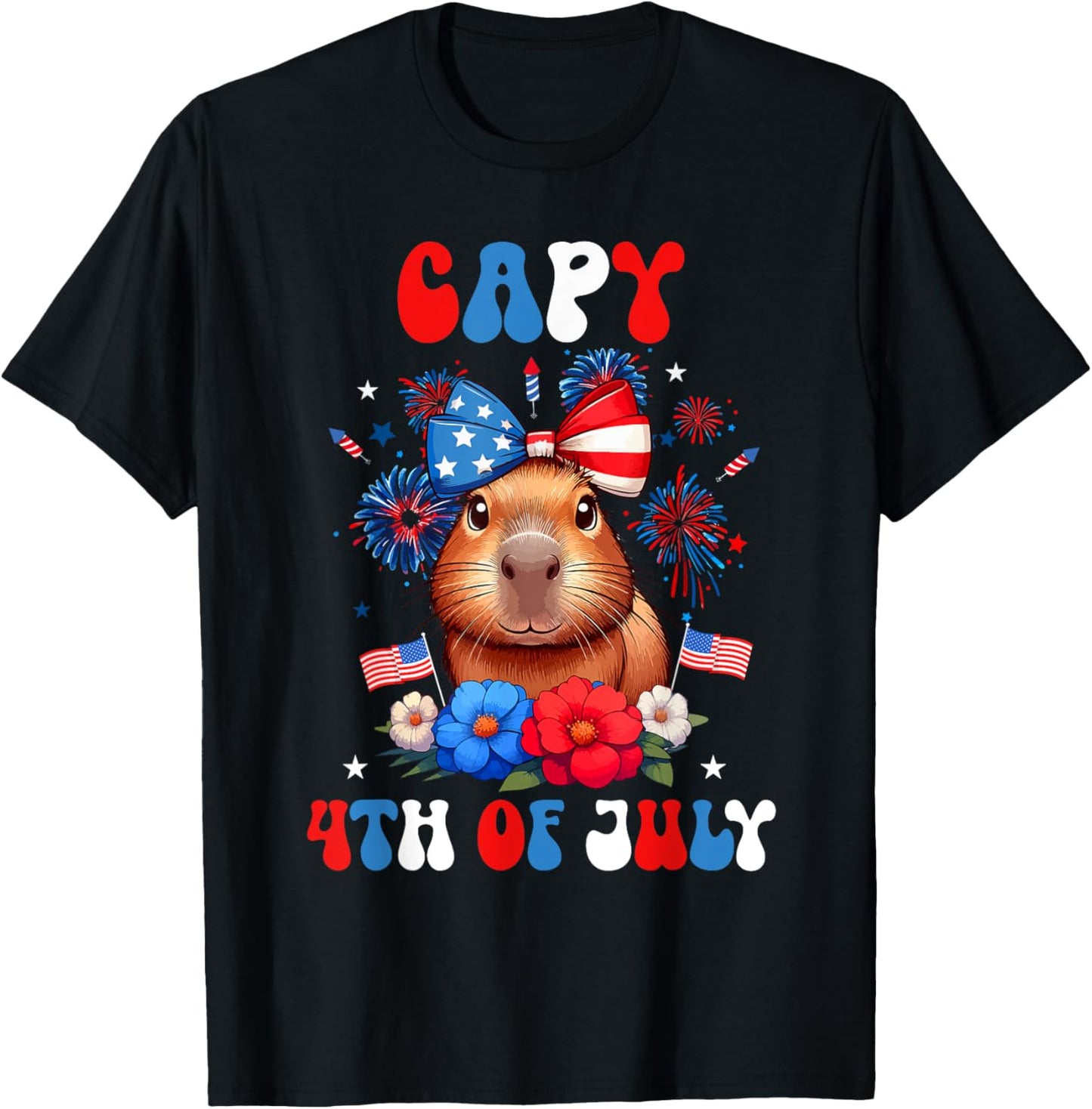 Capy 4th July Capybara Patriotic Floral Costume Girl Women T-shirt