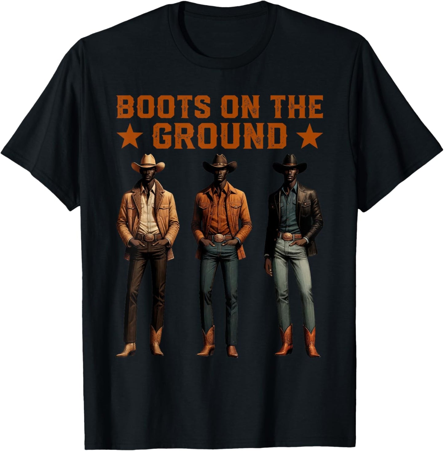 Boots On The Ground Western Rodeo Black Cowboys Squad T-Shirt
