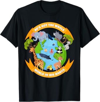 He's Got The Whole World in His Hands โ Faith Kids Animals T-Shirt