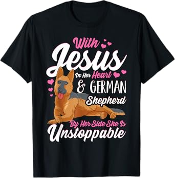 German Shepherd Shirts For Women With Jesus In Her Heart T-Shirt