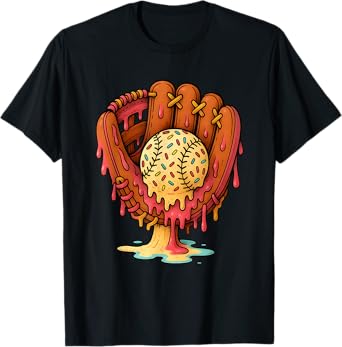 Dripping Baseball Art Melting Sports Illustration Ice Cream T-Shirt