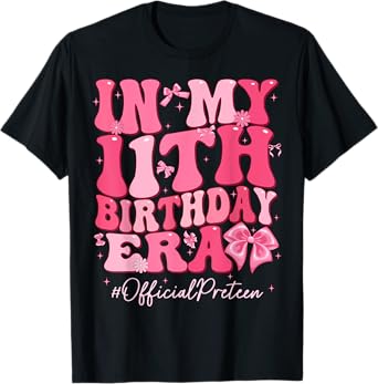Groovy In My 11th Birthday Era Coquette Bow Birthday Girl T-Shirt