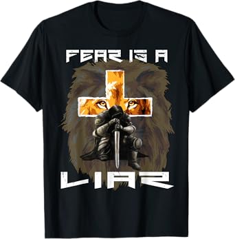 Fear Is a Liar Lion Judah Christian Religious Cross Graphic T-Shirt