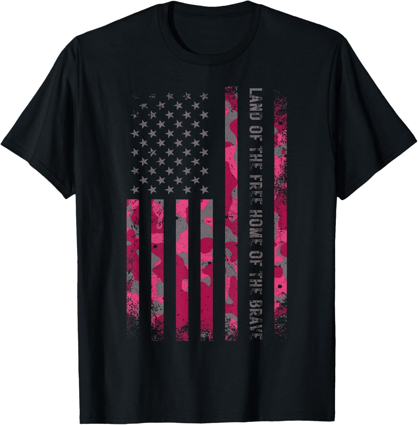 Pink Camo USA Flag Military Camouflage Distressed Grunge Tee T-Shirt