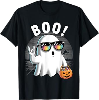 Rock Ghost Retro Halloween Pumpkin Funny Boo T-Shirt
