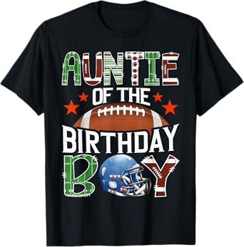 Auntie Of The Birthday Boy Football 1St Year Down Birthday T-Shirt