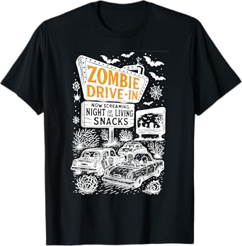 Retro Zombie Drive In Skeleton Movie Night Hotel Halloween T-Shirt