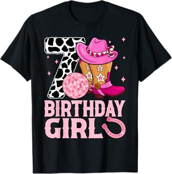 Happy 7th Birthday Girl Outfit Rodeo Western Cowgirl Cowboy T-Shirt
