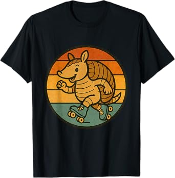 Armadillo Roller Skating Cartoon Retro Style Funny Meme T-Shirt