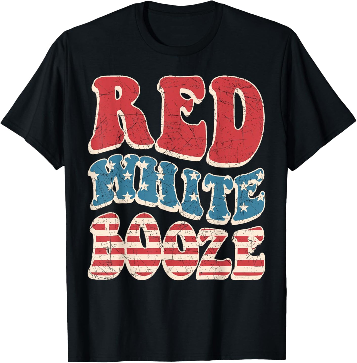 Red White & Booze Retro USA Flag 4th of July Drinking Party T-Shirt