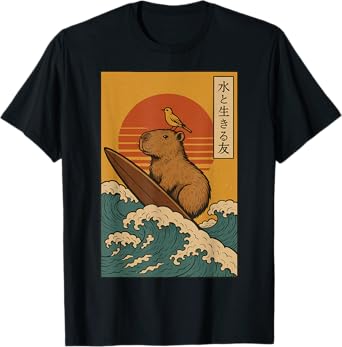 Capybara Surfing Japanese T-Shirt