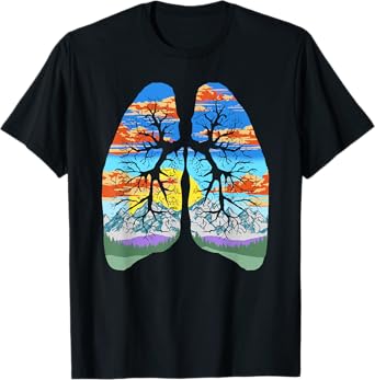 Nature Lungs Outdoor & Earth Day Trees & Mountains Design T-Shirt