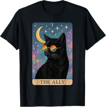 Funny Ally Cat Tarot Card Pride Sunglasses Gay Pride LGBTQ T-Shirt