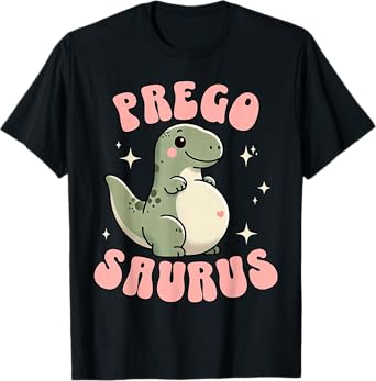 Funny Pregnant Mom Expecting Mama To Be Tees Pregosaurus Cute Retro Mommy Dinosaur Pregnancy Announcement T-Shirt, Small, Black