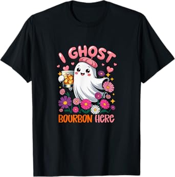I Ghost Bourbon Here Halloween Floral Boo Drinking Bourbon T-Shirt