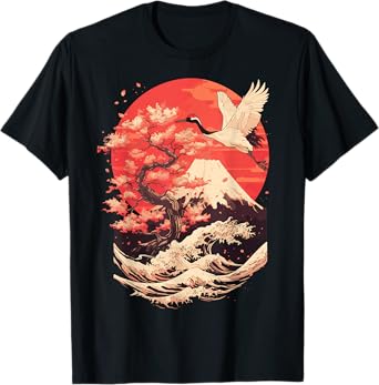 Japanese Crane Japan Cherry Blossom T-Shirt