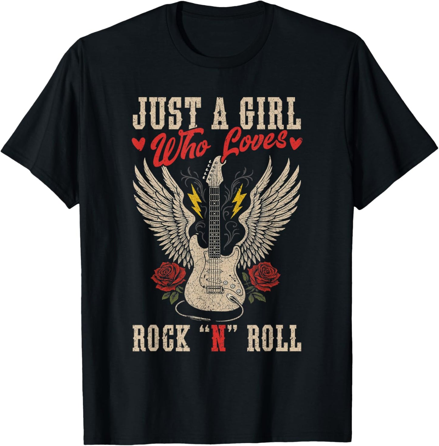 Just A Girl Who Loves Rock N Roll Guitar Rock Music Vintage T-Shirt