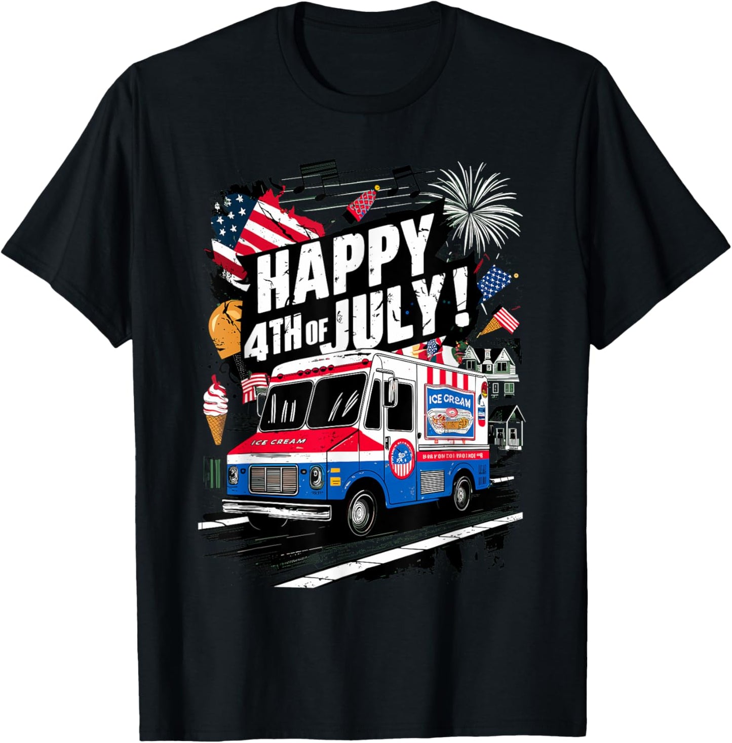 Happy 4th Of July Nostalgic Ice Cream Truck American Flag T-shirt