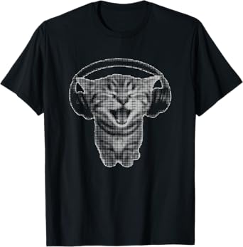 Cute Headphones Cat Funny y2k Grunge Silly Graphic T-Shirt
