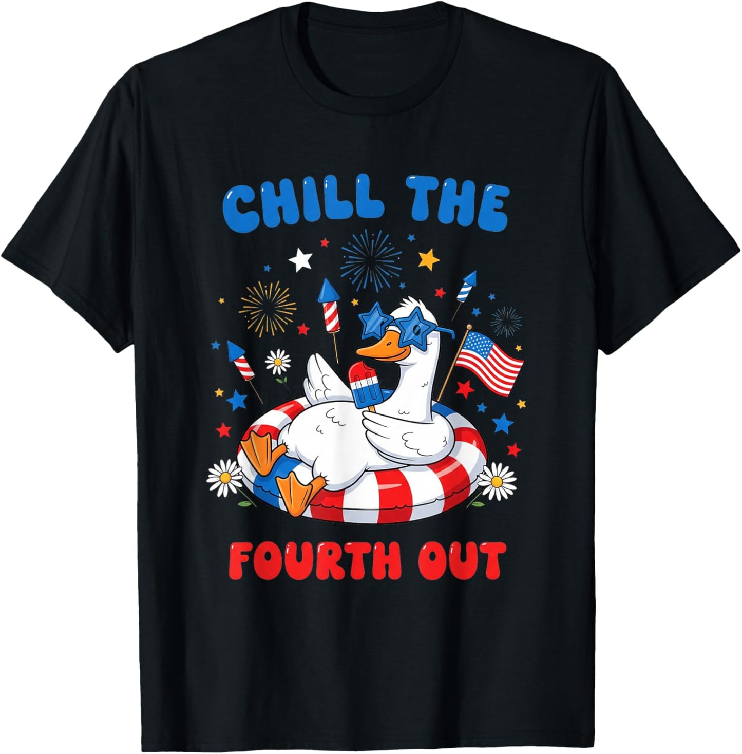 Retro Chill The Fourth Out 4th Of July Patriotic Duck T-Shirt