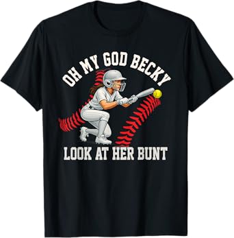 Girls Softball Player Bunt Pun Look At Her Bunt Funny Design T-Shirt