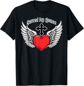 Saved By Grace Heart And Cross Christian Verse Ephesians 2:8 T-Shirt