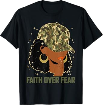 Faith Over Fear Christian Camo African American Afro Women T-Shirt