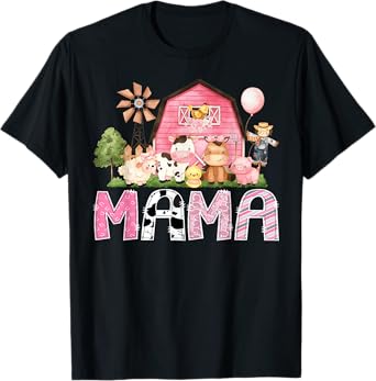 Mama Pink Farm Cow Birthday Girl Matching Family T-Shirt