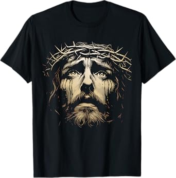 Jesus Christ Face With Crown Of Thorns God Bible Vintage T-Shirt