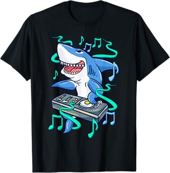 Shark DJ Mixing on Turntables - Funny Music Mixer T-Shirt