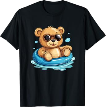 Water-Loving Teddy Bear in a Swim Ring T-Shirt