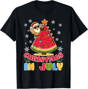 Christmas In July Funny Santa Watermelon Xmas Tree Summer T-Shirt