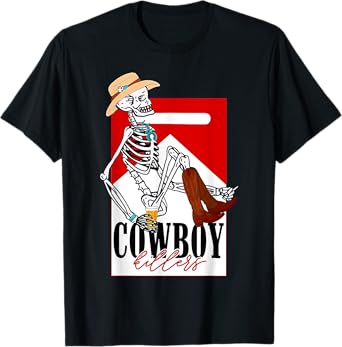 Kille-rs Vintage Cowboy Western Skeleton Funny Men Women T-Shirt