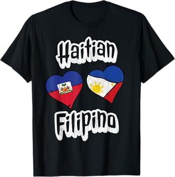 Haitian Filipino Flag Heart Combo Distressed T-Shirt