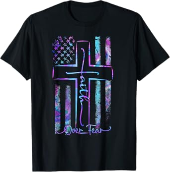 America Pride US Flag Faith Over Fear Prayer Men Women T-Shirt