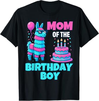 Mom of Birthday Boy Llama Pinata Party family mathing women T-Shirt