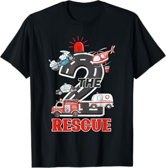 Two The Rescue 2 Year Old Boy Birthday Rescue Vehicle 2nd T-Shirt
