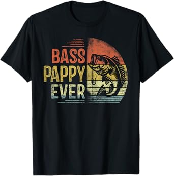 Bass Pappy Ever Fishing Gifts Pappy Birthday Vintage T-Shirt, Small, Black