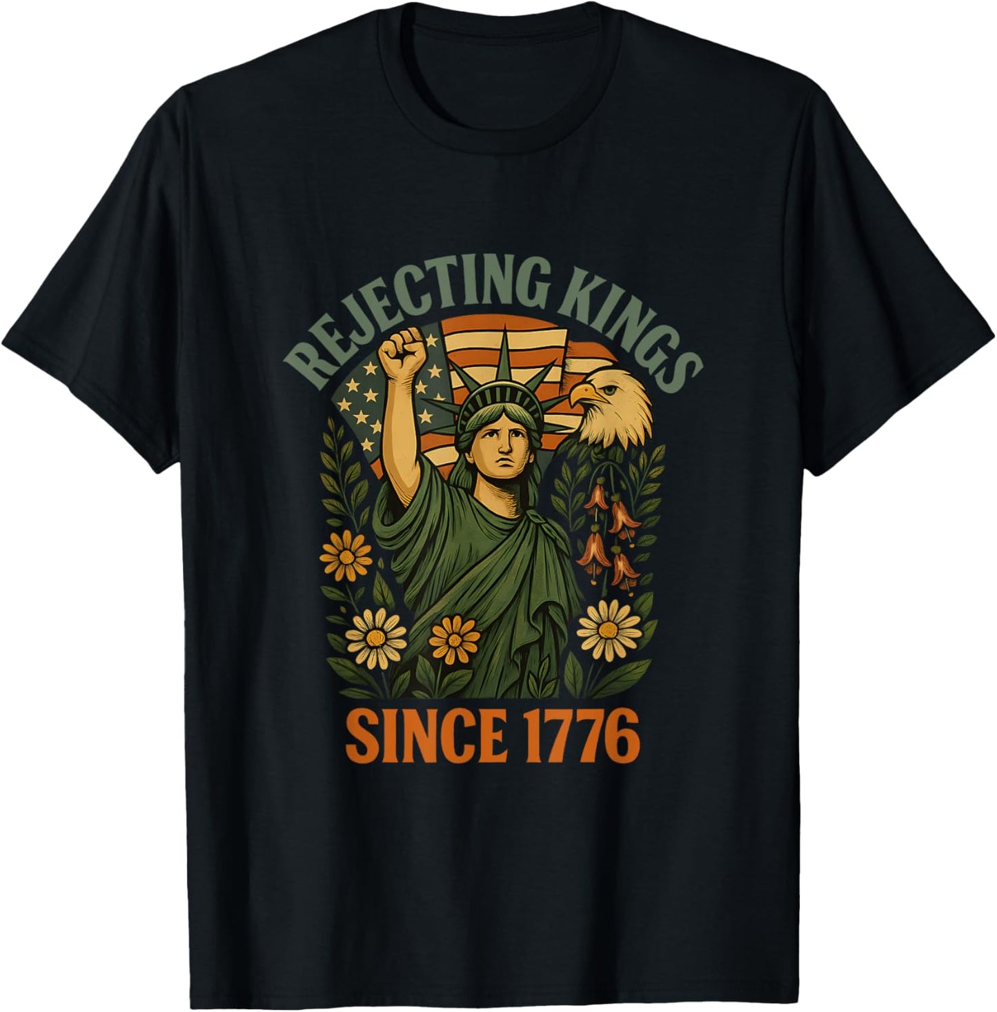 Kings 1776 Foxglove Daisy Tulip Flowers Bald Eagle T-Shirt