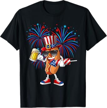 Hot Dog Holding Firework and Beer 4th of July T-Shirt for Men Women