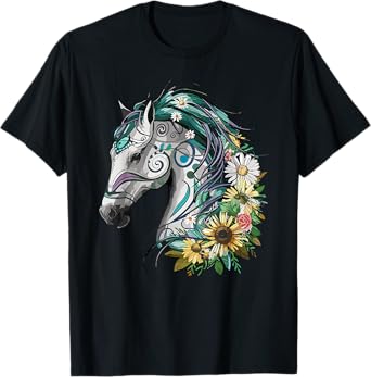 Horse Girl Beautiful Sunflower Horses Riding T-Shirt