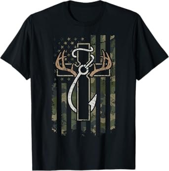 Hunting Fishing Faith - Christian Hunter Fisherman Camo USA T-Shirt